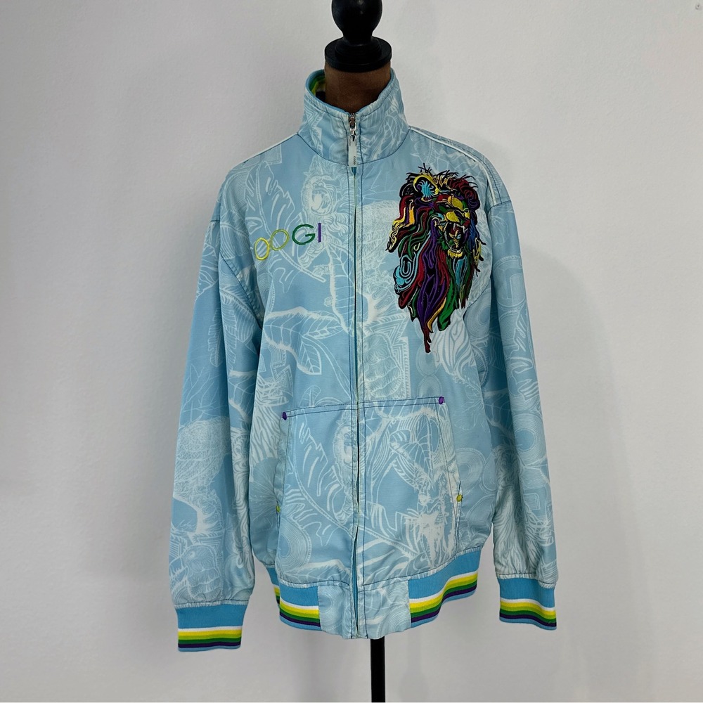 Coogi Track Jacket Large Blue Embroidered Lion Toucan Y2K era
